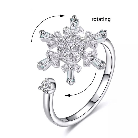 Snowflake Fancy Fidget Spinner Crystal CZ Rotating Silver Ring Resizable - Picture 2 of 5